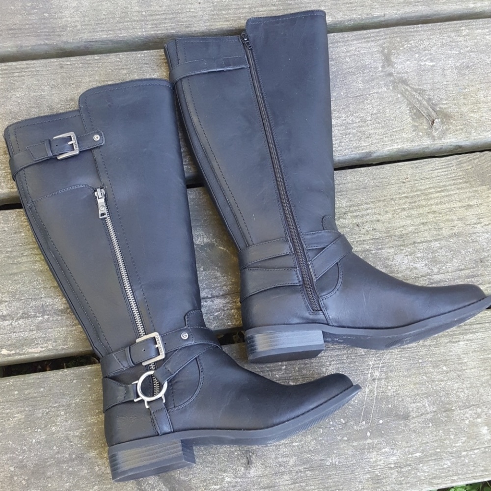 Guess Knee High Herly Riding Black Wide-Calf Boots